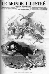 Desenho animado de um jovem estudante reprovando a partir do final das férias que se aproximam do aluguel da classe em 1888. de French School
