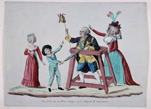 Desenho animado sobre a família real (Luís XVI e Maria Antonieta com seus filhos) durante a Revolução Francesa, por volta de 1790 - Musee Carnavalet de French School