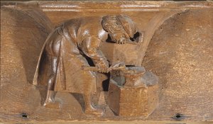 Escultura representando um latoeiro, de uma banca de coro (madeira)