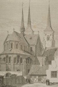 Catedral na década de 1850, Roskilde, Dinamarca, do Le Tour du Monde, publicado em Paris, na década de 1860 de French School