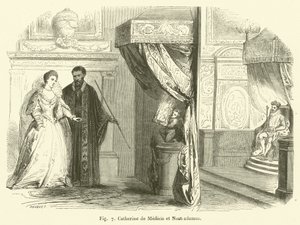 Catherine de Medicis et Nostradamus (gravura) de French School