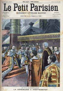 Cerimónia da coroação em Westminster: Rei Eduardo VII (1841-1910) e Alexandra da Dinamarca (1844-1925), em "Le petit Parisien". de French School