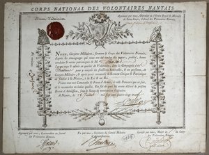 Certificado de Admissão à Guarda Nacional de Voluntários de Nantes, 1789 de French School