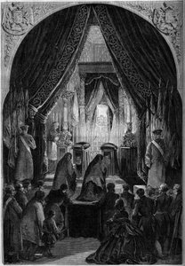 Capela funerária durante o funeral do Conde Philippe Antoine Ornano (1784-1863), Marechal do Império. Paris, Inválidos de French School