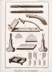 Fundição de Personagens - "The Great Encyclopedie, or Dictionary of the Sciences, Arts and Professions" de Denis Diderot (1713-1784) e Jean d