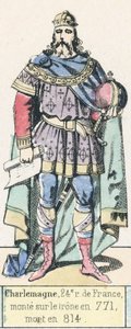 Carlos Magno, 24º rei da França, subiu ao trono em 771, morreu em 814 (gravura colorida) de French School