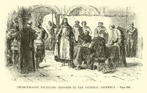 Charlemagne recebendo relatórios na assembléia geral de French School