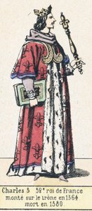 Carlos 5, 52º rei da França, subiu ao trono em 1364, morreu em 1380 (gravura colorida) de French School