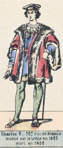 Carlos 8, 56º rei de França, ascendeu ao trono em 1483, morreu em 1498 (gravura colorida) de French School
