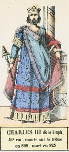 Carlos III o Simples, 31º rei, subiu ao trono em 898, morreu em 923 (gravura colorida) de French School