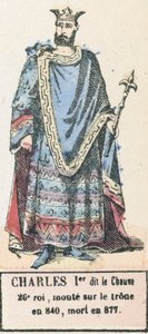 Carlos I o Careca, 26º rei, subiu ao trono em 840, morreu em 877 (gravura colorida) de French School