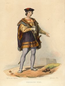 Carlos VIII (gravura a cores) de French School