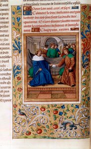 Carlos VI e Henrique V assinam o "Tratado de Troyes" em 1420, ilustração da "Chroniques de Monstrelet" de French School