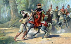 Carlos VI apanhado na loucura na floresta de Le Mans. cromolitografia do final do século XIX de French School