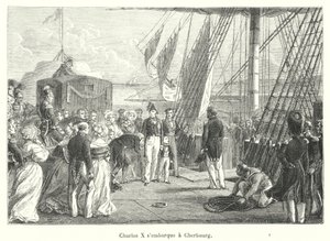 Charles X embarca em Cherbourg (gravura) de French School