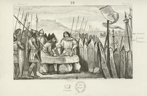 Carlos, o Gordo, paga aos vikings 700 peças de prata para abandonar o cerco de Paris, 886 de French School