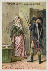 Charlotte Corday, assassina do líder jacobino revolucionário francês Jean-Paul Marat de French School