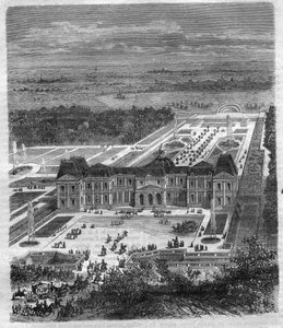 Chateau de Vaux Le Visomte (Vaux-Le-Vicomte) de Nicolas Fouquet (1615-1680), Visconde de Melun e de Vaux Superintendente de Finanças de Luís XIV. Gravação em "Histoire des Papes-Rois-Queen and Empereurs a travessa les centuries" por Maurice Lachatre de French School