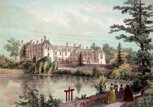 Chateau de la Loire: Vista do Chateau de la Seilleraye em Carquefou (Loire Atlantique). Estampas da Colecção Privada do século XIX de French School