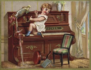 Criança, tocando, piano de French School