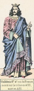 Childeric I, 4º rei da França, ascendeu ao trono em 458, morreu em 481 (gravura colorida) de French School