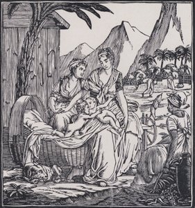 Infância de Paul e Virginie, cena do romance Paul et Virginie do autor francês Jacques-Henri Bernardin de Saint-Pierre (litografia) de French School