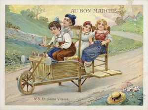 Crianças, tocando, ligado, convertido, carrinho de mão de French School