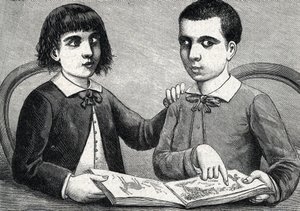 Crianças com estrabismo convergente e divergente ou olhos cruzados (gravura) 1888 de French School