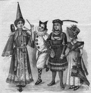 Roupas de criança: fantasias de bruxa, palhaço, página e "Império". Gravura em "La gazette du dimanche" de 23 de Janeiro de 1896. de French School