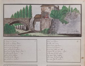 Childs esboço de um moinho de água, 1820 (crayon & wc) de French School