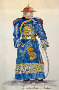Capitão chinês de Ambon, Molucas, aguarela de Jules-Louis Lejeune, baseado em Voyage around world de French School