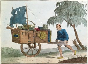 Camponês chinês com um carrinho de mão sob vela, 1811 de French School