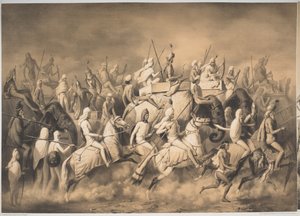Chir Singh, Maharajah dos Sikhs e Rei do Punjab com a sua comitiva de caça perto de Lahore, de 