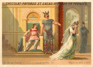 Clothar III, Frankish king of Neustria e Burgundy (chromolitho) de French School