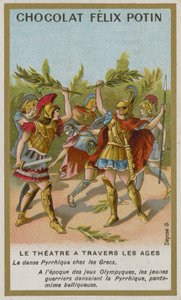 Cartão de comércio de Chocolat Felix Potin, teatro através das idades de French School