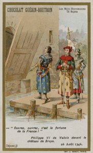 Cartão de comércio de Chocolat Guerin-Boutron, série histórica de palavras de French School