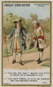 Cartão de comércio de Chocolat Guerin-Boutron, série histórica de palavras de French School