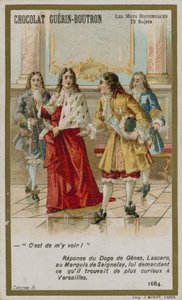 Cartão de comércio de Chocolat Guerin-Boutron, série histórica de palavras de French School