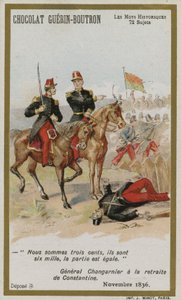 Cartão de comércio de Chocolat Guerin-Boutron, série histórica de palavras de French School