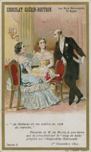 Cartão de comércio de Chocolat Guerin-Boutron, série histórica de palavras de French School