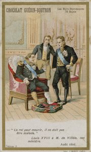 Cartão de comércio de Chocolat Guerin-Boutron, série histórica de palavras de French School