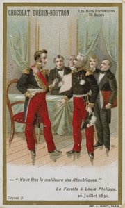 Cartão de comércio de Chocolat Guerin-Boutron, série histórica de palavras de French School