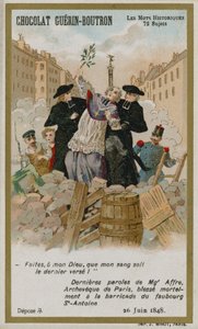 Cartão de comércio de Chocolat Guerin-Boutron, série histórica de palavras de French School