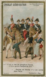 Cartão de comércio de Chocolat Guerin-Boutron, série histórica de palavras de French School