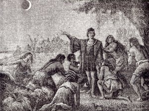 Cristóvão Colombo prevendo o eclipse da lua para os habitantes da Jamaica em 1504 de French School