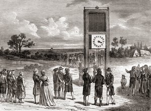 Claude Chappe demonstrando o seu primeiro sistema de telégrafo aéreo em 1791, de Les Merveilles de la Science, publicado por volta de 1870 (gravura) de French School