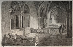 Cloitre de Fontevrault com estátuas de Henri II - Eleonore de Guyenne - gravura em "Histoire de France" de Victor Duruy (1811-1894) - 1882 de French School