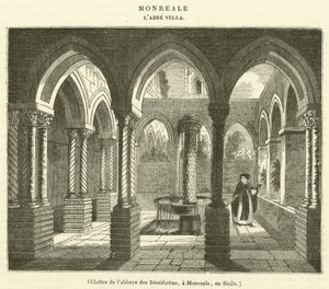 Claustro da Abadia Beneditina, em Monreale, Sicília (gravura) de French School
