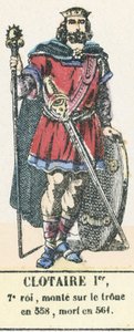 Clotaire I, 7º rei, ascendeu ao trono em 558, morreu em 561 (gravura colorida) de French School