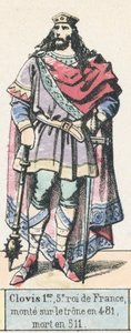 Clovis I, 5º rei da França, ascendeu ao trono em 481, morreu em 511 (gravura colorida) de French School
